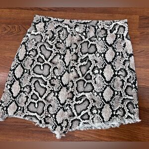 Zara TRF Snake Print Raw Hem Denim Skirt